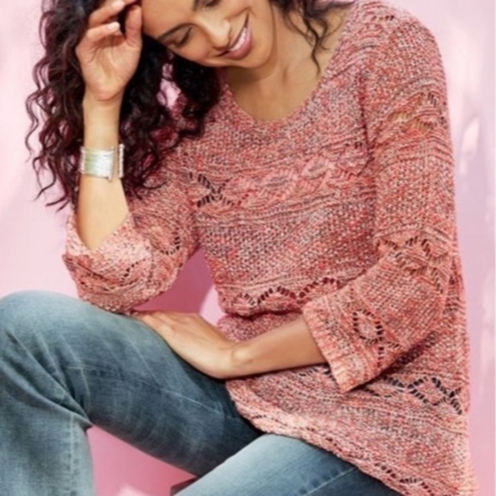 Soft Surroundings Rio Rose pointelle open knit sweater S